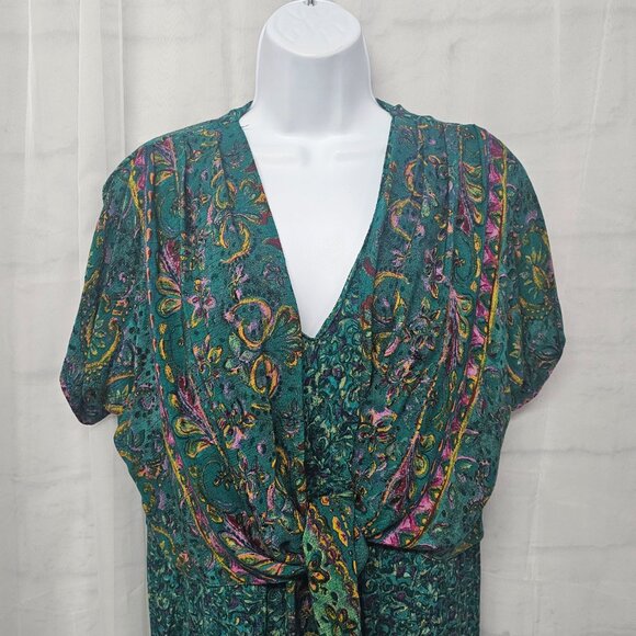 Vintage Carole Little Green Palazzo Jumpsuit Paisley Layered Beaded Boho 10 - Picture 2 of 9